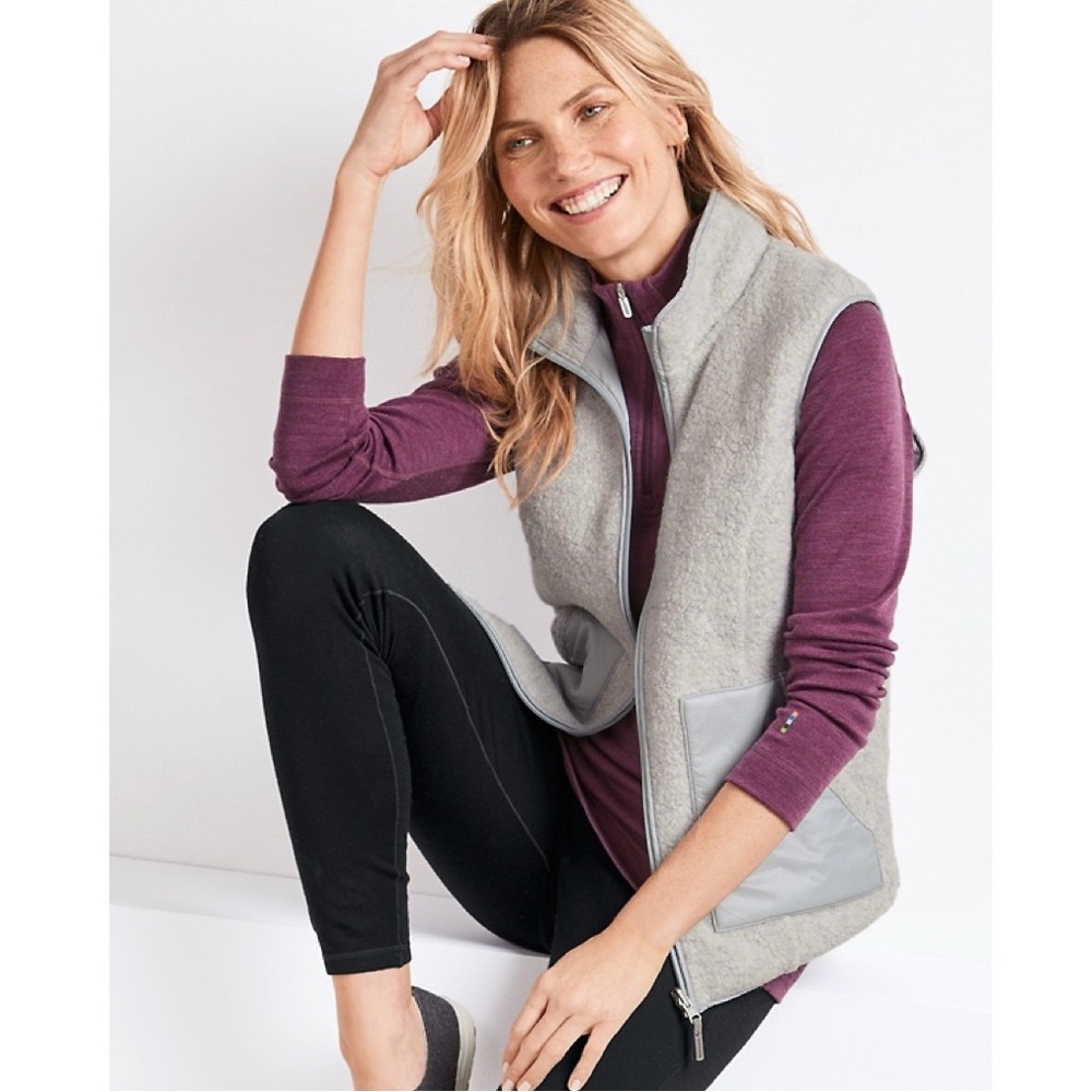 Smartwool Anchor Line Reversible Sherpa Wool Blend Vest Grey Size Small